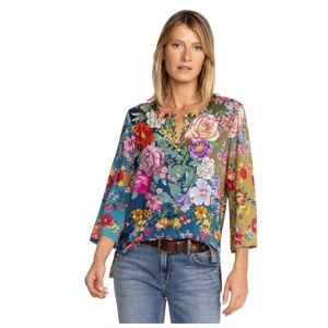 Johnny Was The Janie Favorite Floral Button Front Henley Top